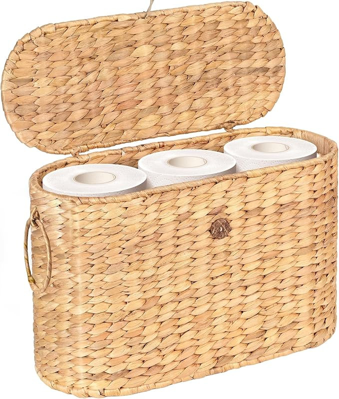 Toilet Paper Storage, Water Hyacinth Baskets with Lid, Toilet Paper Baskets for Storage Holder 6 ... | Amazon (US)