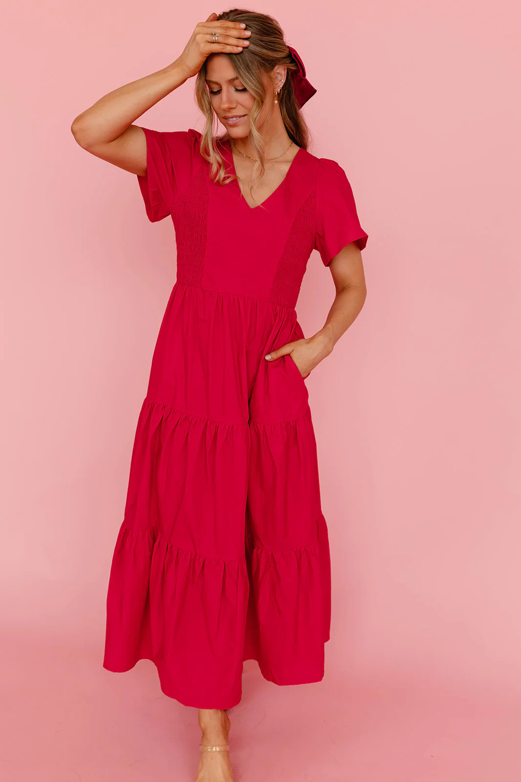THE MONET MIDI DRESS IN CHERRY RED | Pink Desert