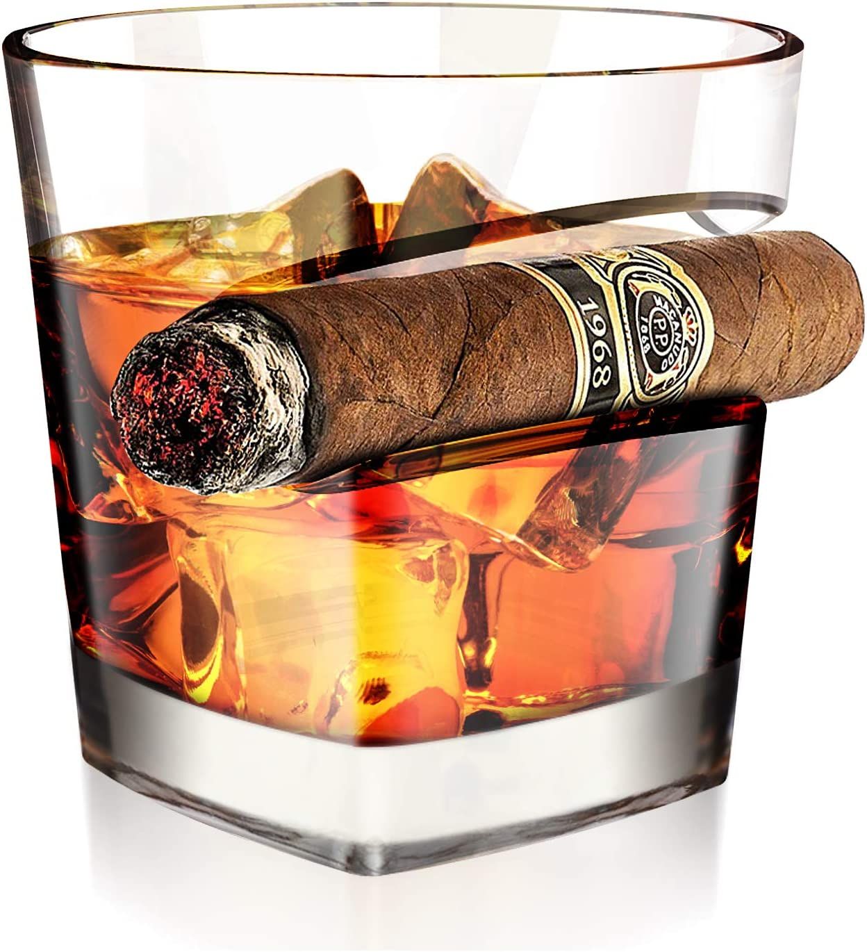 Old Fashioned Whiskey Glass, Kollea Cigar Whiskey Glass with Cigar Rest Holder, Whiskey Gift for ... | Amazon (US)