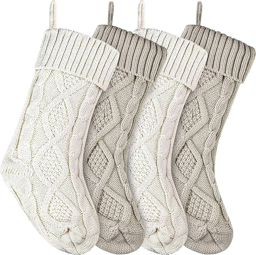 Christmas Stockings Knitted Xmas Stockings 18 Inches Double-Sided Fireplace Hanging Stockings for... | Amazon (US)