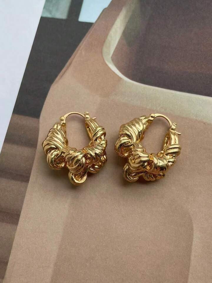 Summer Metal Wrap Knot Asymmetric Hoop Earrings For Women With Unique Design Sense | SHEIN