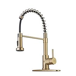Brushed Gold Kitchen Faucet with Pull Down Sprayer, RV Brass Kitchen Faucet Stainless Steel Singl... | Amazon (US)