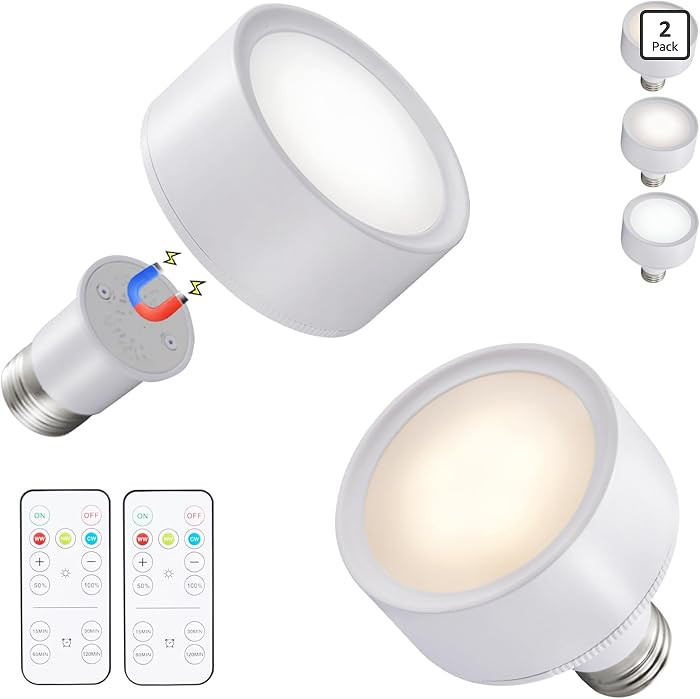 Vitnucrol 2 Pack Magnetic Battery Operated Light Bulbs with Remote Control, Cordless LED Puck Lig... | Amazon (US)