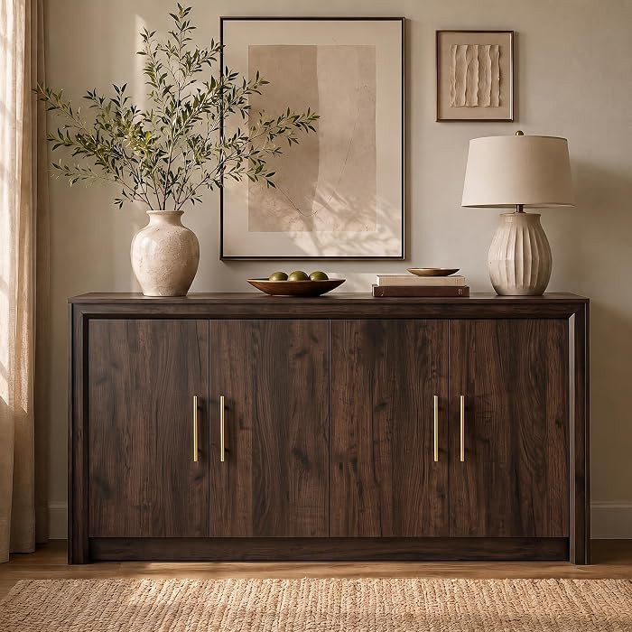 Vitalikus 63" Sideboard Buffet Cabinet, Beveled Profile Design, Walnut | Amazon (US)