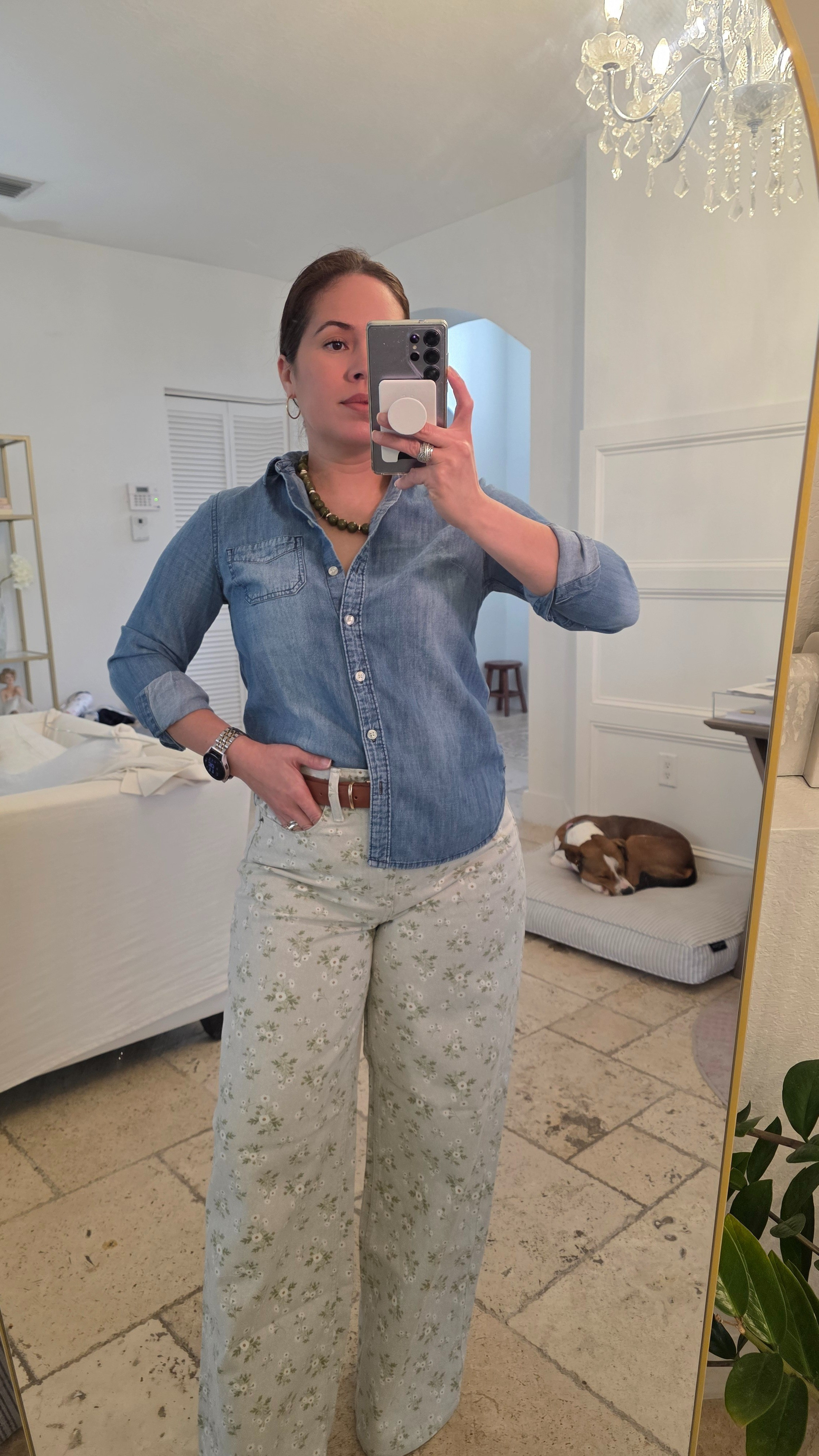 floral jeans from Old Navy, wearing them in my regular size 6