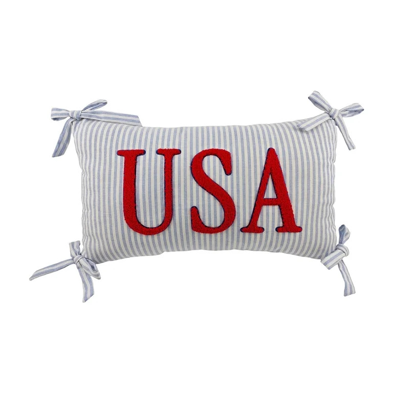 Lypsnake 4th of July Decorative Throw Pillow, Blue White Striped Lumbar Cushion with Red Embroide... | Walmart (US)