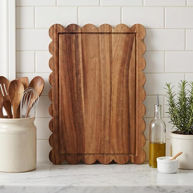 Scalloped Cutting Board Wood for Cottagecore Kitchen Decor, Acacia Decorative Serving Board Large... | Amazon (US)