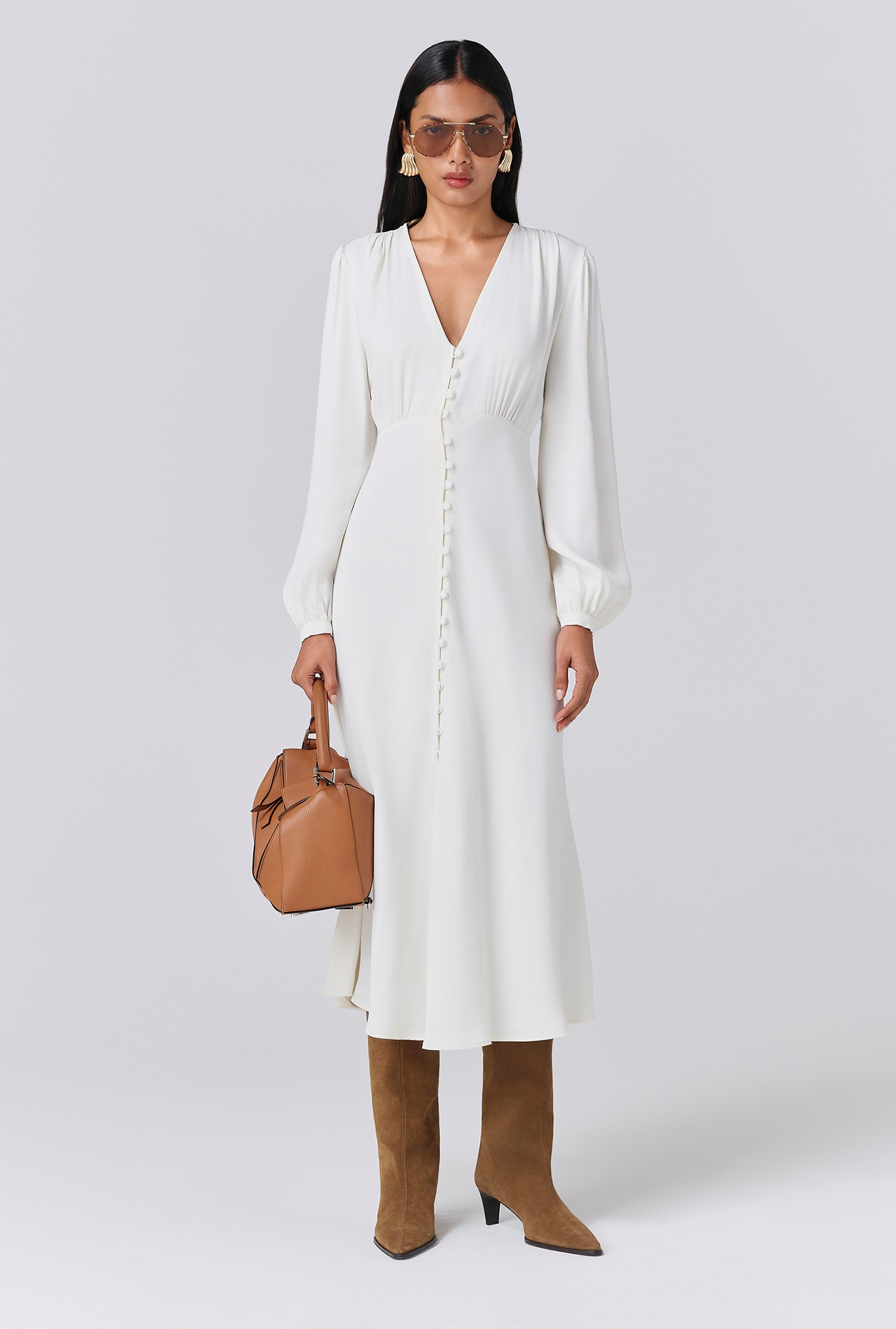 Francesca Crepe Button Through Midi Dress | Ghost