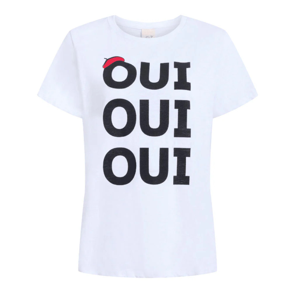 Cinq a Sept Women's Oui Oui Oui Shrunken Tee, White | Shop Simon