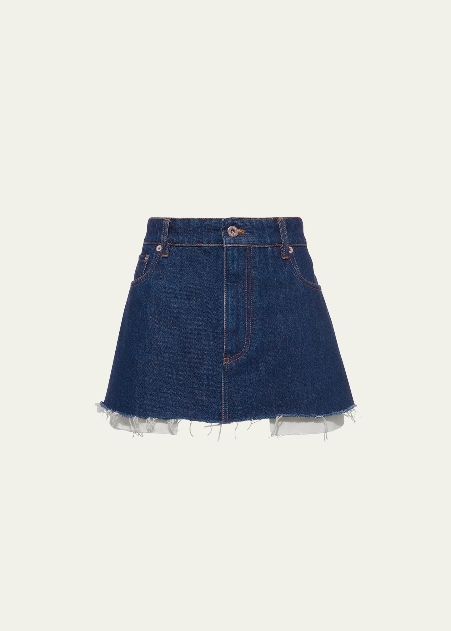 Logo-Embroidered Denim Raw-Cut Mini Skirt | Bergdorf Goodman