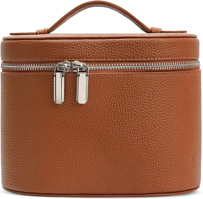 Cosmetic Case, Leather Makeup Bag, Portable Handheld Makeup Case, Detachable Compartments | Amazon (US)