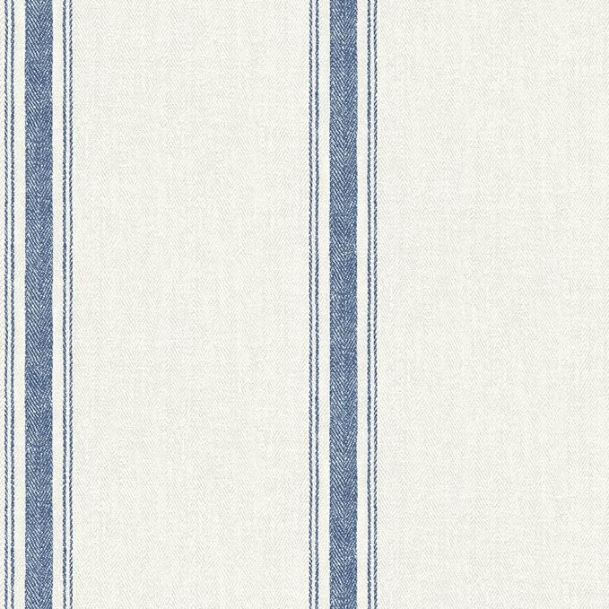 Chesapeake 3115-12462 Linette Fabric Stripe Wallpaper, Blue | Amazon (US)