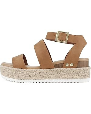 Soda Top Shoe Bryce Open Toe Buckle Ankle Strap Espadrilles Flatform Wedge Casual Sanda | Amazon (US)