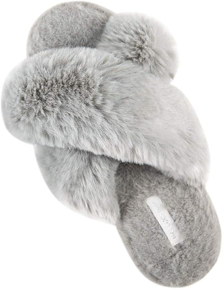 Women's Cross Band Soft Plush Fleece House Indoor or Outdoor Slippers | Amazon (US)