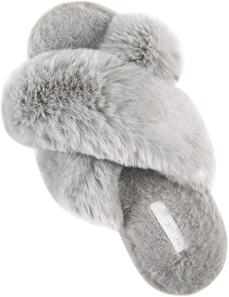 Women's Cross Band Soft Plush Fleece House Indoor or Outdoor Slippers | Amazon (US)