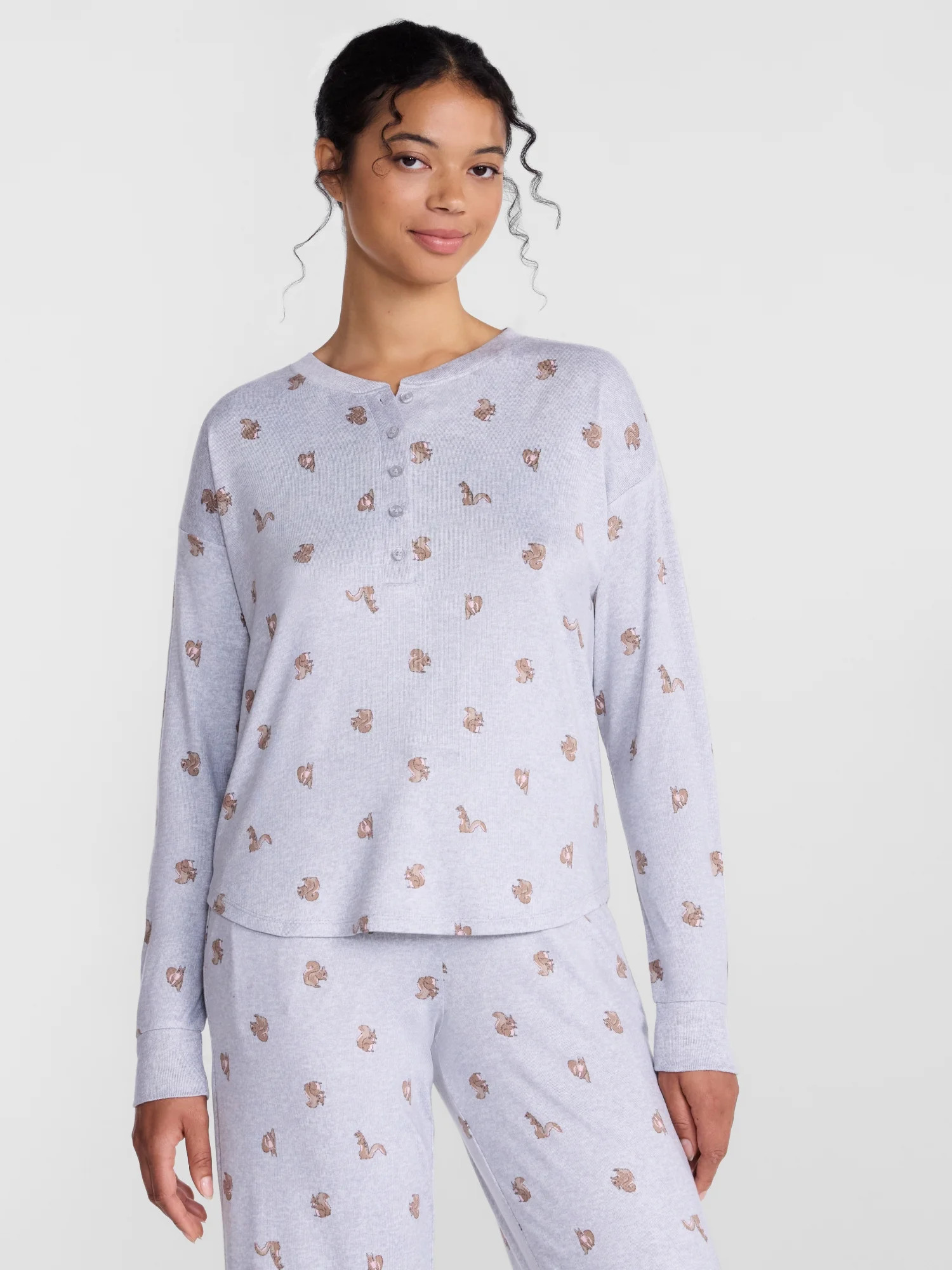 Joyspun Women's Cozy Lounge Collection Hacci Long Sleeve Henley Sleep Top, Sizes XS to 3X | Walmart (US)
