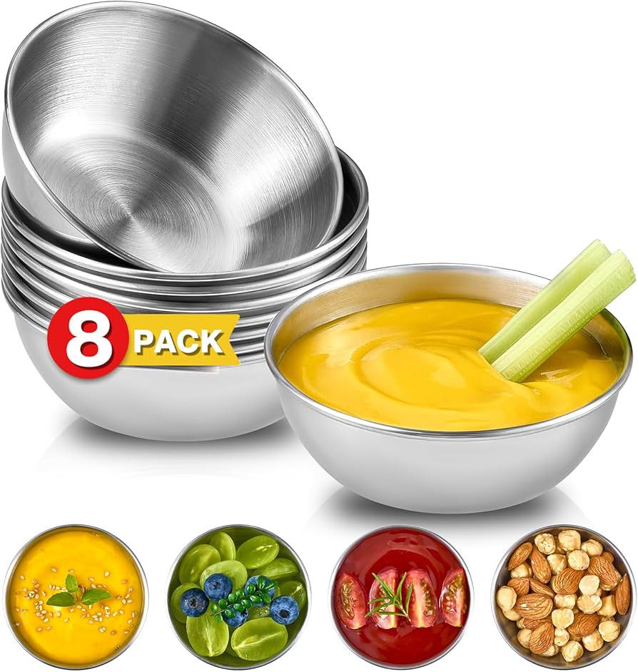 8 Pack Stainless Steel Soy Sauce Dishes, 4 oz Dipping Bowls, Mini Prep Bowls Pinch Bowls, Individ... | Amazon (US)