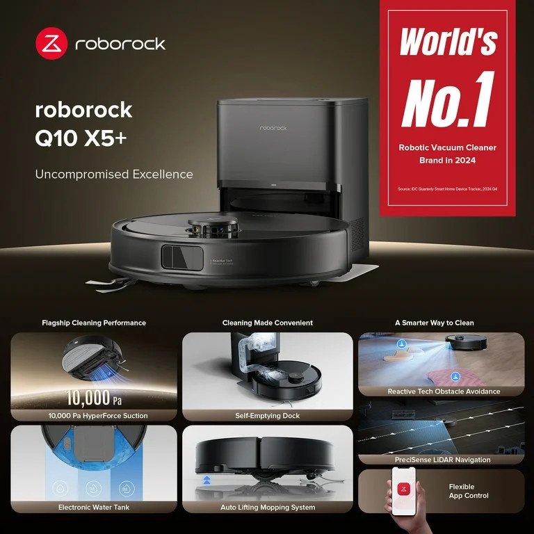 Roborock Q10 X5+ Robot Vacuum and Mop, Self-Emptying, Hands-Free Cleaning for up to 7 Weeks, 10,0... | Walmart (US)