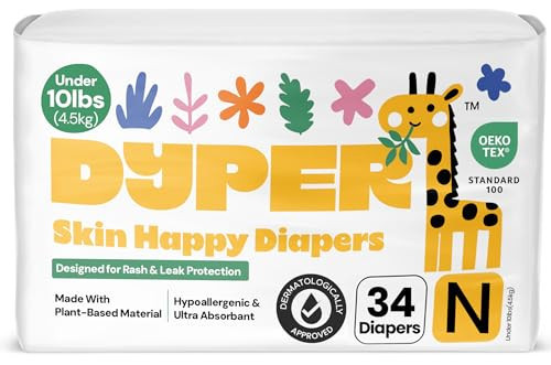 DYPER - Newborn Diapers Size 0 (34Count) - Plant Based Disposable Diapers for Day and Overnight Premium Leak Protection, Skin-Friendly Comfort with Soft Baby Diapers (Under 10 lbs) | Amazon (US)