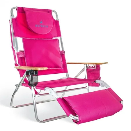 Ostrich The Deluxe 3N1 Lightweight Outdoor Beach Lounge Chair with Footrest, Pink | Walmart (US)