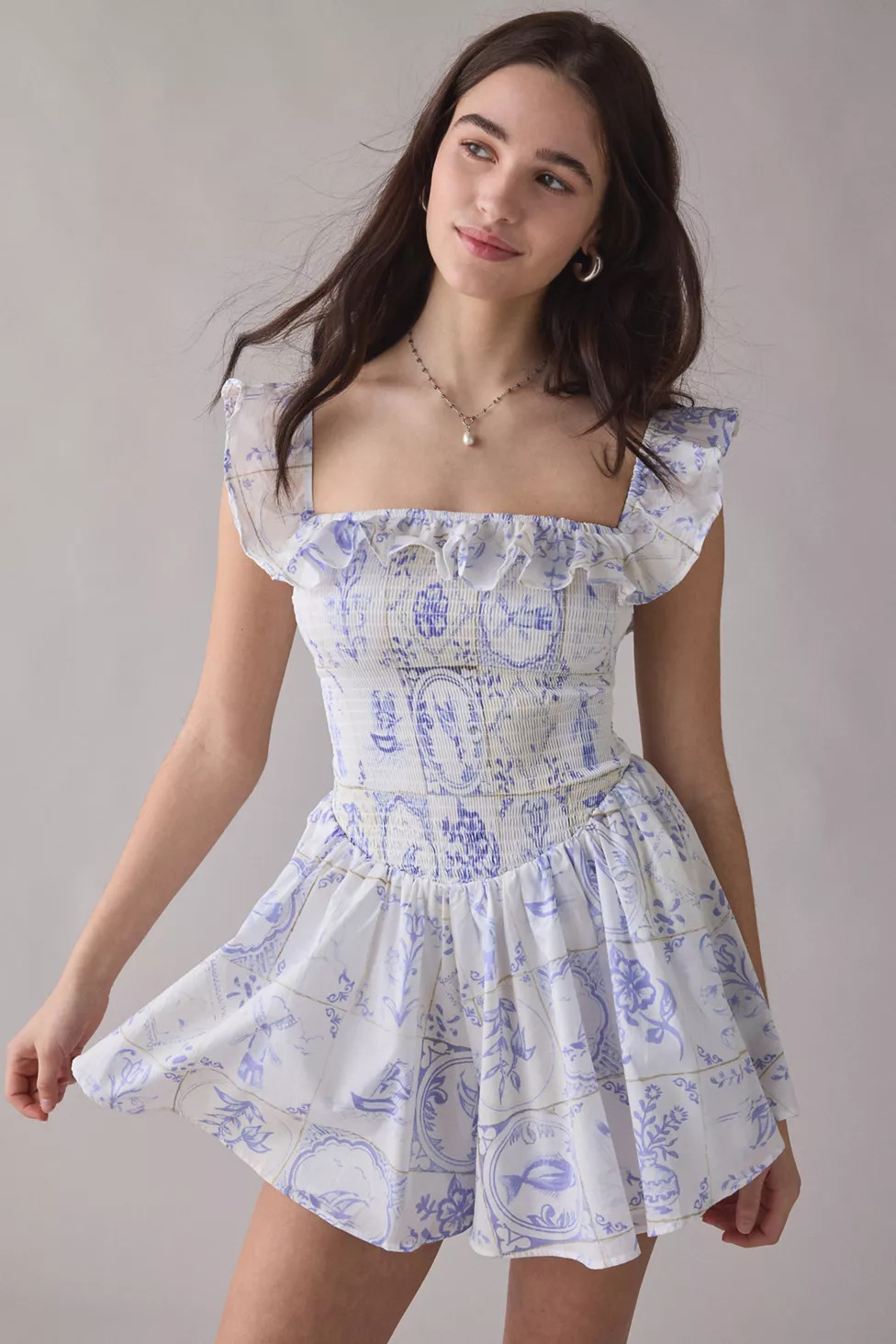 Kimchi Blue Clementine Smocked Ruffle Romper | Urban Outfitters (US and RoW)