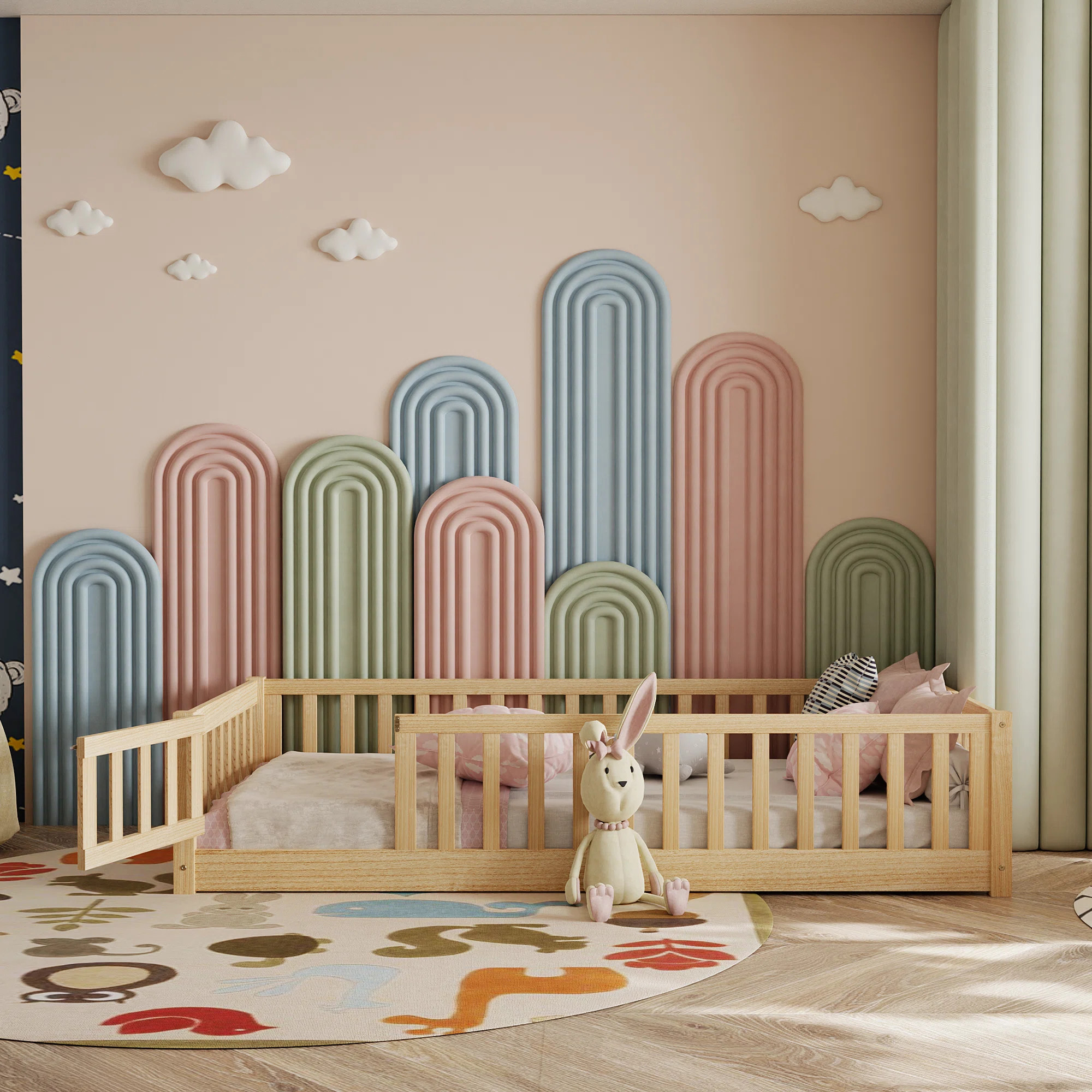 Finka Kids Floor Platforms Bed With Fence and Door | Wayfair North America