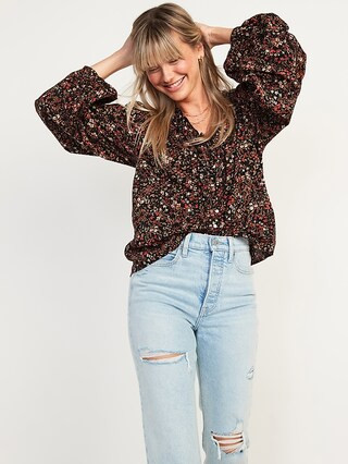 Oversized Ruffled V-Neck Floral-Print Blouse for Women | Old Navy (US)