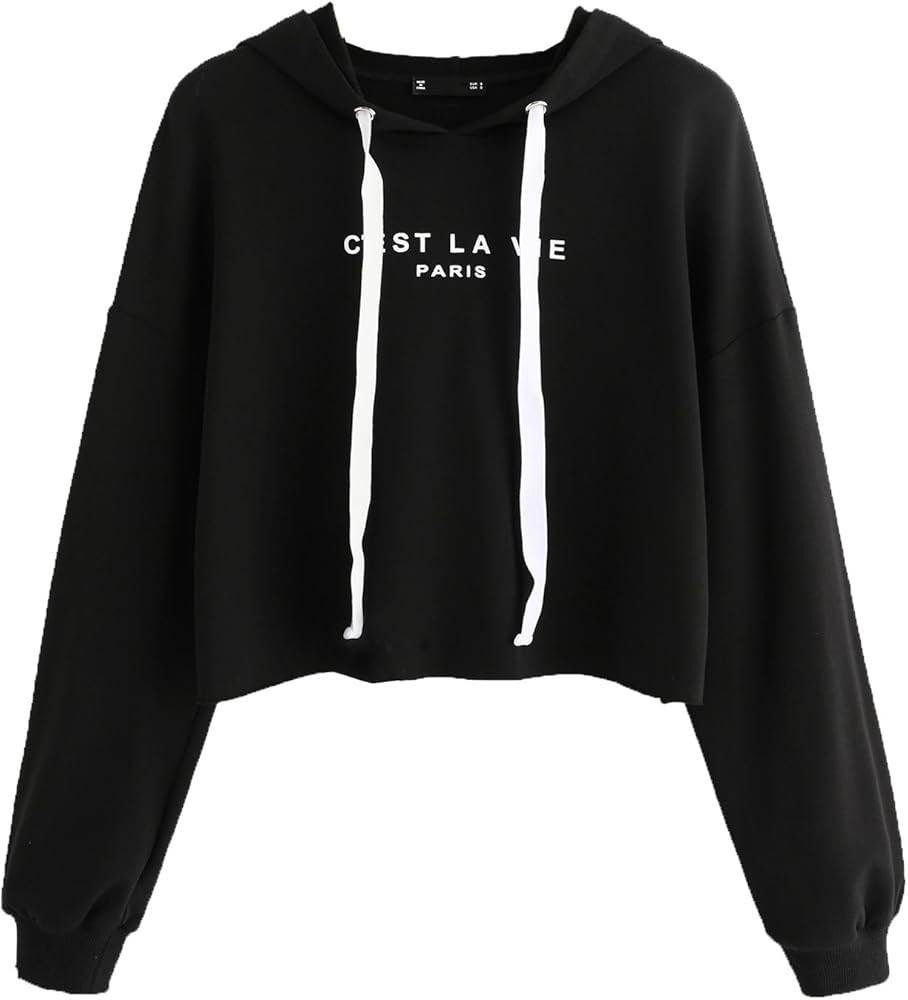 SweatyRocks Women's Letter Print Casual Long Sleeve Crop Top Sweatshirt Hoodies | Amazon (US)