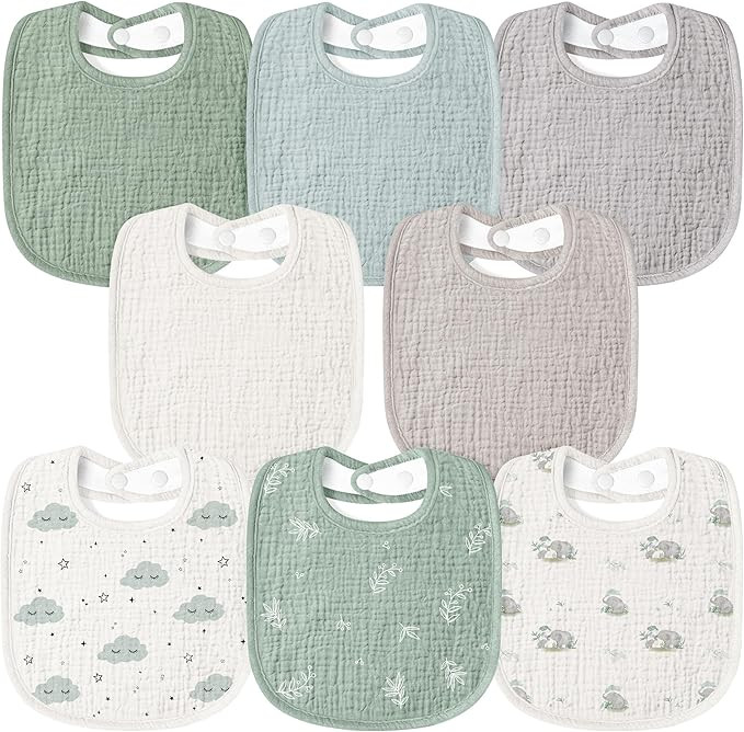 Susurration Muslin Baby Bibs 8 Pack Bandana Drool Bibs, Soft Square Adjustable Baby Drooling Bibs... | Amazon (US)