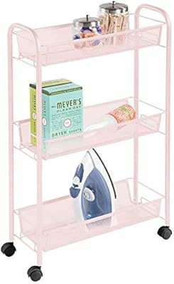 mDesign Portable Rolling Laundry Utility Cart Organizer Trolley with Easy-Glide Wheels and 3 Mult... | Amazon (US)