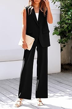 PRETTYGARDEN Women's 2 Piece Outfits Sleeveless Suit Vest and Wide Leg Pants Business Casual Blaz... | Amazon (US)