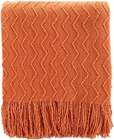 BATTILO HOME Burnt Orange Throw Blanket for Couch, Decorative Knitted Spring Blankets with Tassel... | Amazon (US)