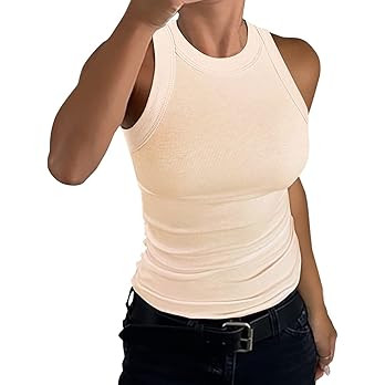 GEMBERA Womens Sleeveless Racerback High Neck Casual Basic Cotton Ribbed Fitted Tank Top | Amazon (US)