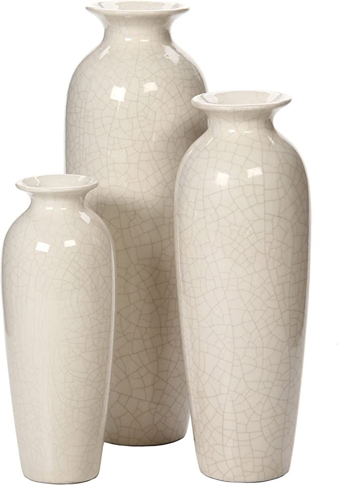 Hosley Set of 3 Crackle Ivory Ceramic Vases. Ideal Gift for Wedding or Special Occasions for Use ... | Amazon (US)