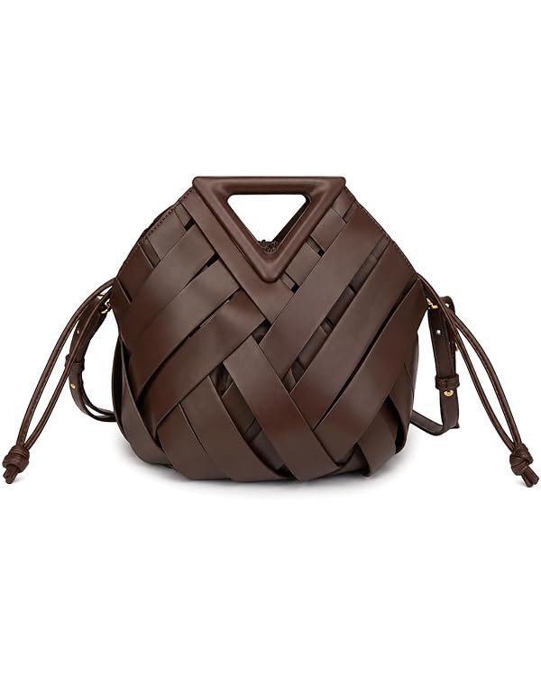 Woven Bucket Bag for Women, Retro Vegan Leather Bucket Purse, Crossbody Shoulder Bag Adjustable S... | Amazon (US)