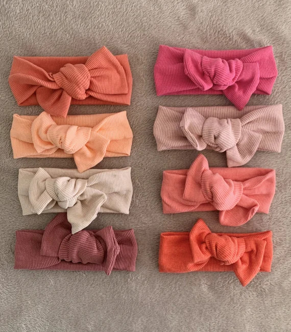 Set of 2 Ribbed Bow Headbands Organic Cotton Neutral Baby | Etsy | Etsy (US)