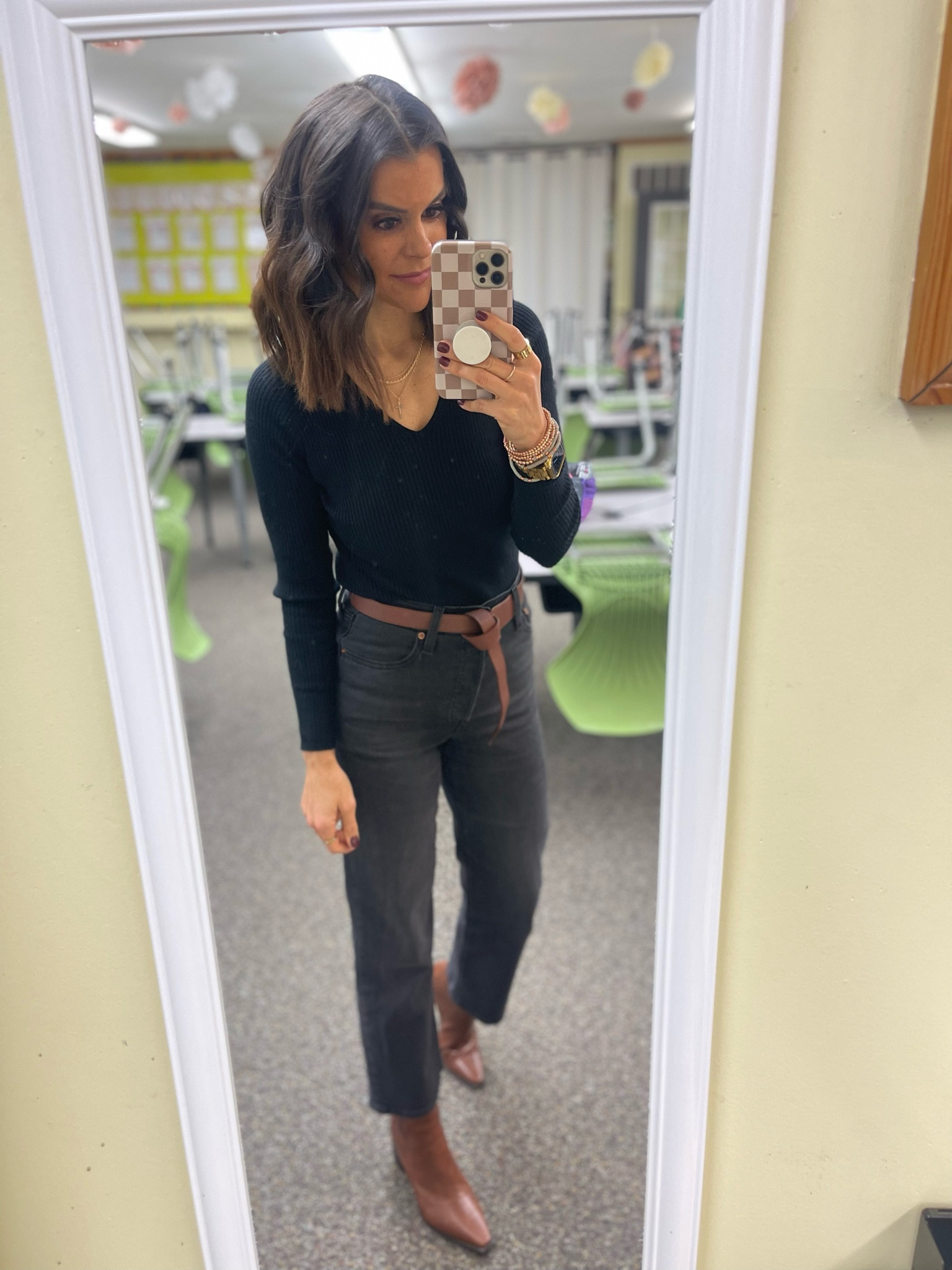 Today’s classroom #ootd
Sweater- Walmart, size s. On sale for $12
Jeans- Levi’s, size 26. Go down if in between 
Belt- amazon 
Boots- Tts 

#LTKSeasonal #LTKunder50 #LTKstyletip