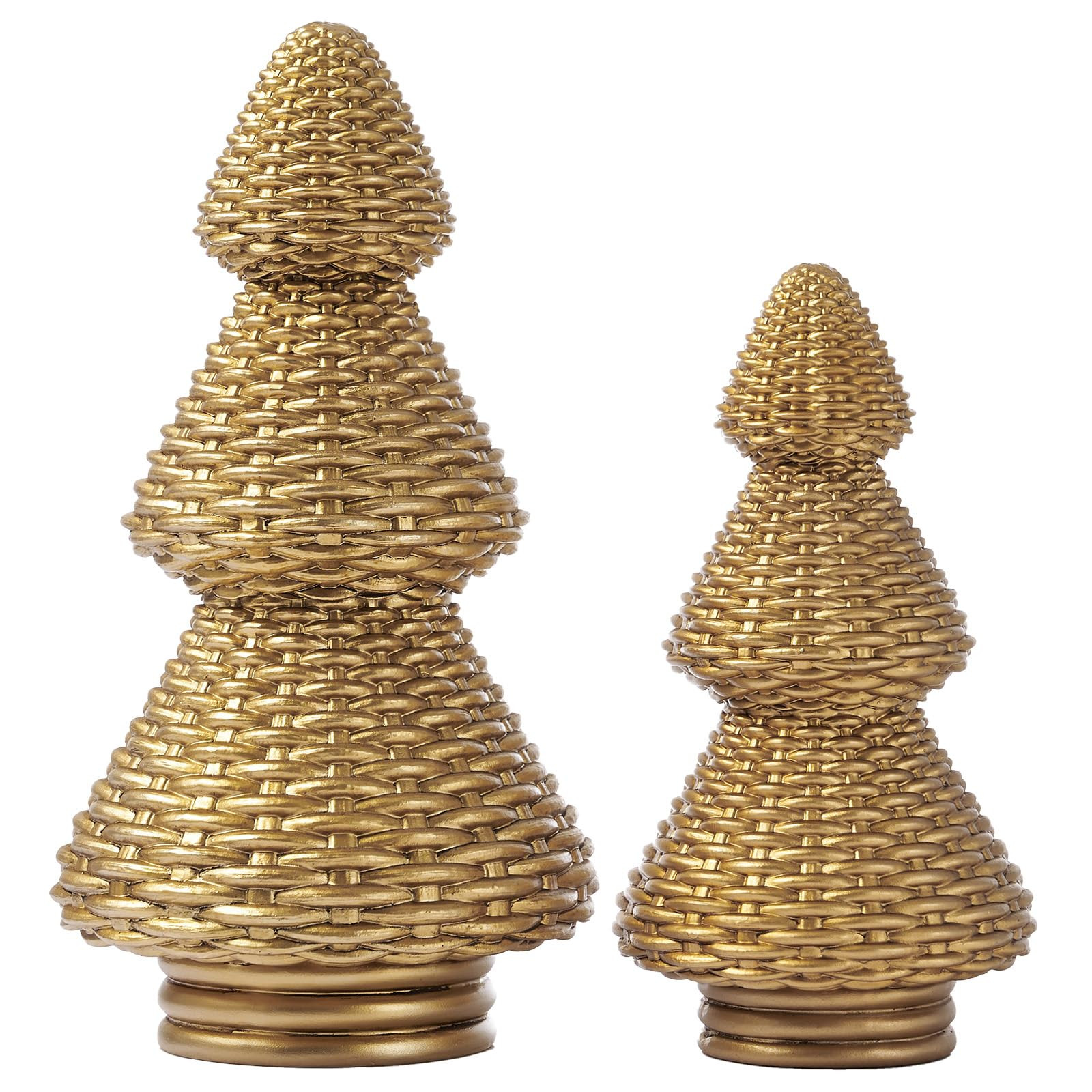 DN DECONATION Gold Christmas Tree Figurines, Natural Rattan Style Tabletop Christmas Decor, Set o... | Amazon (US)