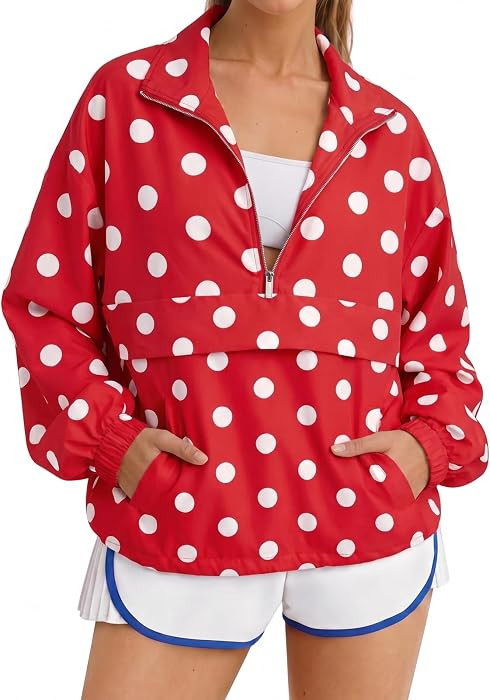 Fisoew Womens Polka Dot Lightweight Windbreaker Jacket | Amazon (US)
