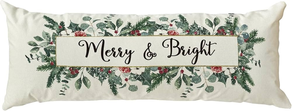 AVOIN colorlife Christmas Merry & Bright Eucalyptus Mistletoe Extra Long Lumbar Pillow Cover 14 x... | Amazon (US)