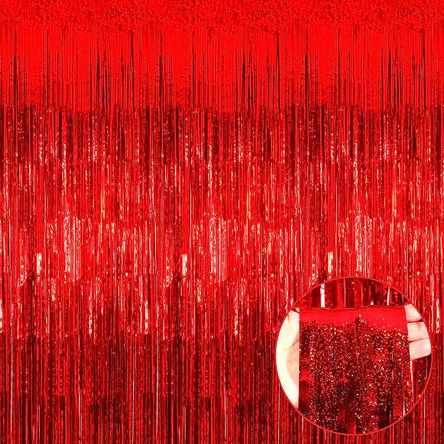 4 Pack Red Tinsel Foil Fringe Curtain Backdrop, 3.28Ft x 8.2Ft Metallic Streamers for Photo Booth... | Amazon (US)