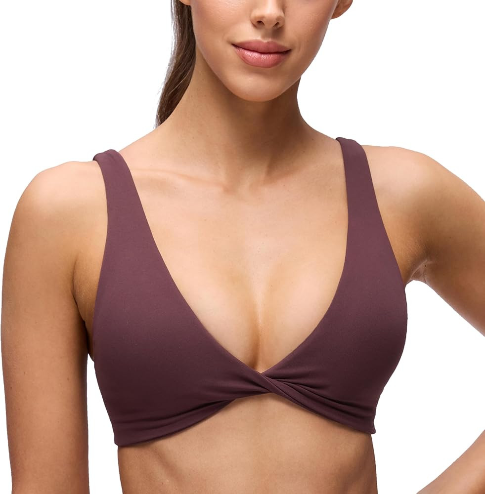 CRZ YOGA Butterluxe Front Twist Deep V Neck Sports Bras for Women - Wide Straps Padded U Back Yog... | Amazon (US)