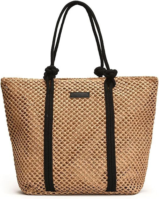 Peicees Large Straw Tote Bag For Beach Vacation 2025 Womens Sandproof Shoulder Bag Purse With Lea... | Amazon (US)
