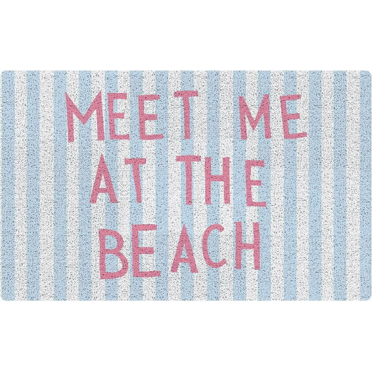Blue Striped Meet Me at The Beach Mats for Front Door Entry Front Porch Doormat Non-Slip Carpet R... | Walmart (US)