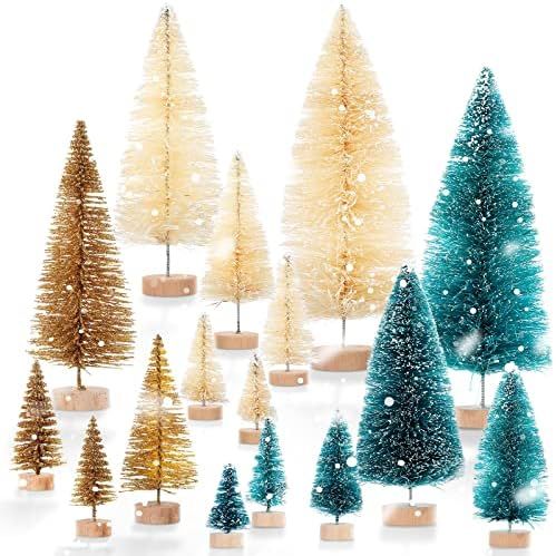 60 Pcs Artificial Sisal Frosted Christmas Trees Bottle Brush Mini Trees Plastic Tabletop Trees Ornam | Amazon (US)