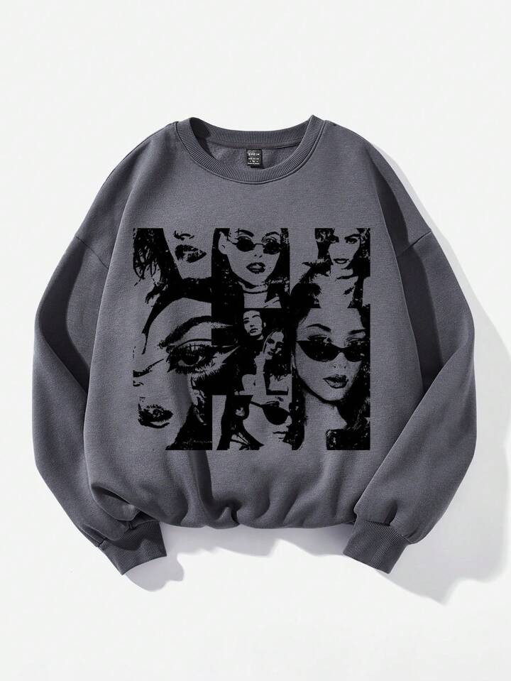 SHEIN EZwear Figure Graphic Drop Shoulder Thermal Pullover | SHEIN