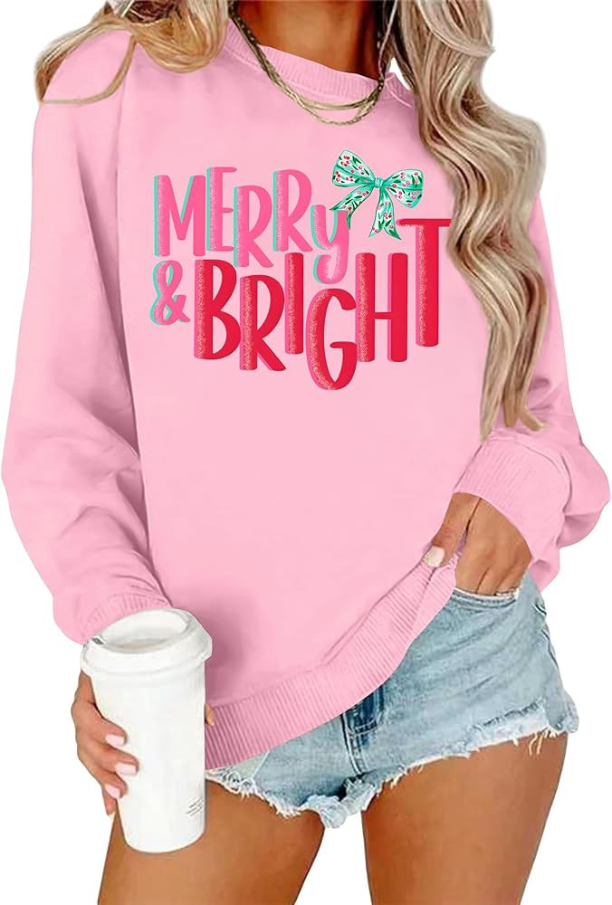 Christmas Sweatshirts for Women Merry Christmas Plaid Pullover Sweatshirts Holiday Vacation Graph... | Amazon (US)