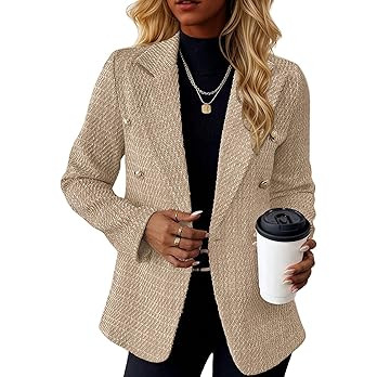 Mina Self 2026 Spring Women's Tweed Blazer Jacket - Double-Breasted Fully-Lined Fashion Warm Casu... | Amazon (US)