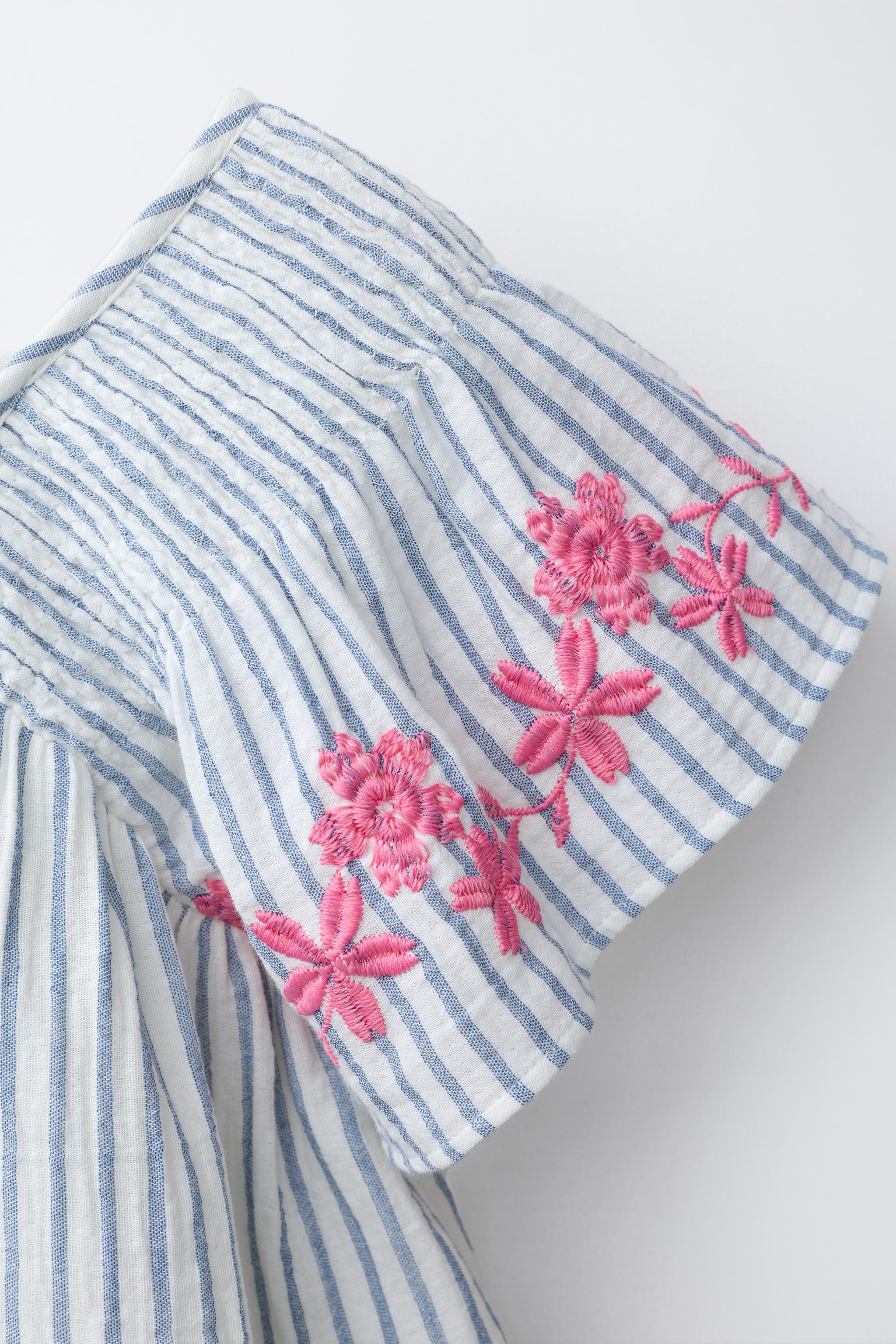 EMBROIDERED FLORAL STRIPED DRESS | Zara US