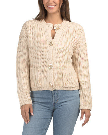 Heavyweight Sweater With Gold Tone Buttons for Women | Acrylic | Marshalls